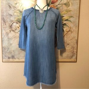 Sz XS Anthropologie Bella Dahl Frayed Blue Denim Dress